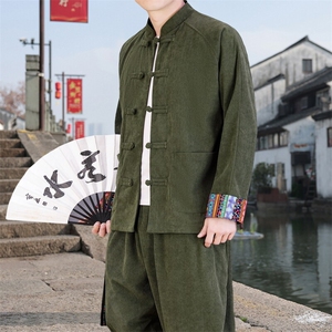 男士外套灯芯绒夹克套装盘扣立领风 XZ1512-2502套装-P130图片