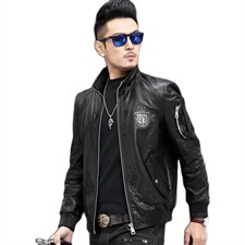 Z2003男士绵羊皮皮衣外套修身翻领机车皮衣男P850图片