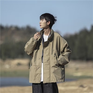 慵懒潮春季男夹克纯色拉链标准外穿新款日系立领潮流长袖青春流行图片