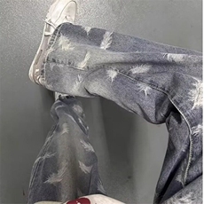 美式高街印花渐变直筒牛仔裤男潮牌小众显瘦百搭阔腿裤，男装牛仔裤，星座506A
