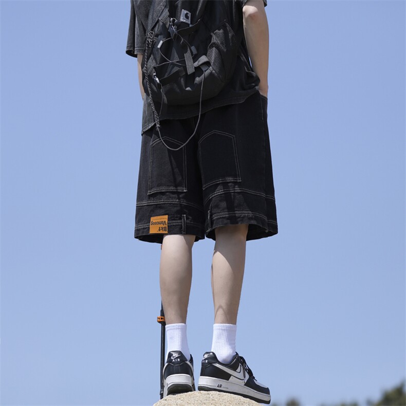 夏季高街潮流百搭休闲牛仔短裤男美式宽松直筒中裤DK836-特批-35,男装牛仔裤,星座718-1