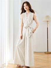 时尚阔腿裤套装女2026年夏季新款气质无袖上衣巨好看女神范两件套，女装套装/套裙，拾衣