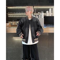 美式复古水洗宽松短款牛仔外套休闲百搭棒球服，男装工装外套，星座410-6（原星座1304-1）