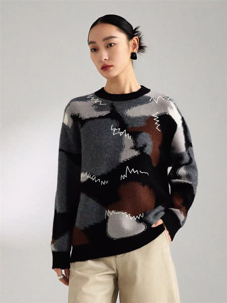 35%羊绒衫女新款2024秋冬套头短款宽松慵懒针织上衣,女装羊绒衫,更慕羊绒