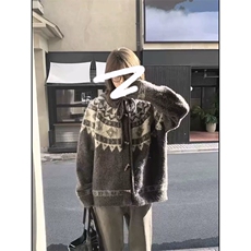 重磅秋冬北极绒开衫毛衣美式复古休闲慵懒风牛角扣针织衫连帽外套，男装针织衫/毛衣，电商A486