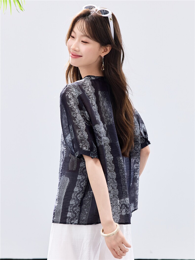 现货2026夏装新款透气亲肤凉爽女士花衬衣,女装衬衫,木子恋