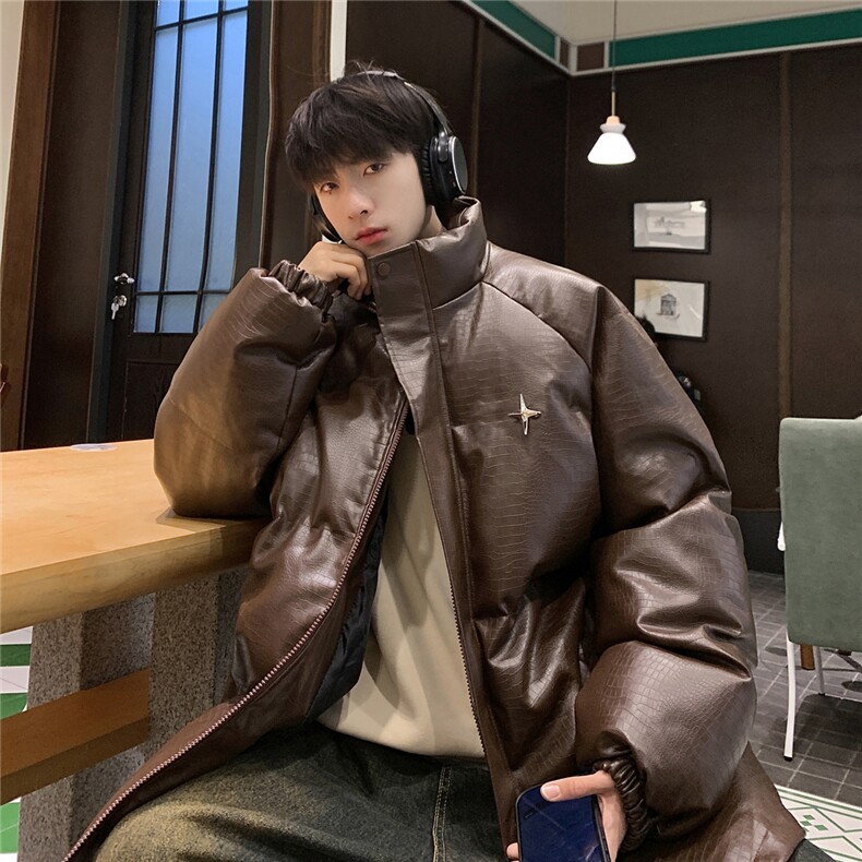 港风鳄鱼纹可拆卸四芒星胸针设计潮流休闲棉衣男MY77733P128控168，男装棉衣，星座227-7