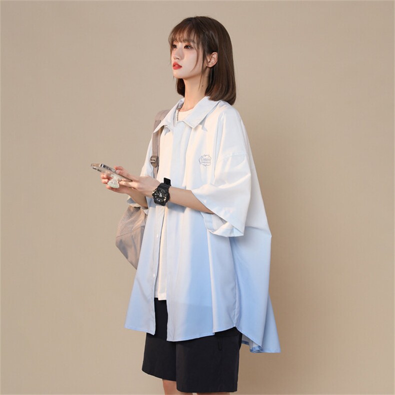 宽松大码渐变色冰丝衬衫短袖男女中性风 XZ301A C9911 P45 控58图片