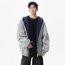 重磅双色580克连帽卫衣男宽松撞色开衫外套W018特P65，女装短外套，电商A073