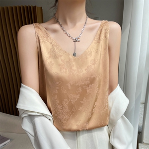 高级感真丝吊带背心女内搭醋酸上衣打底设计感提花V领背心配西装图片