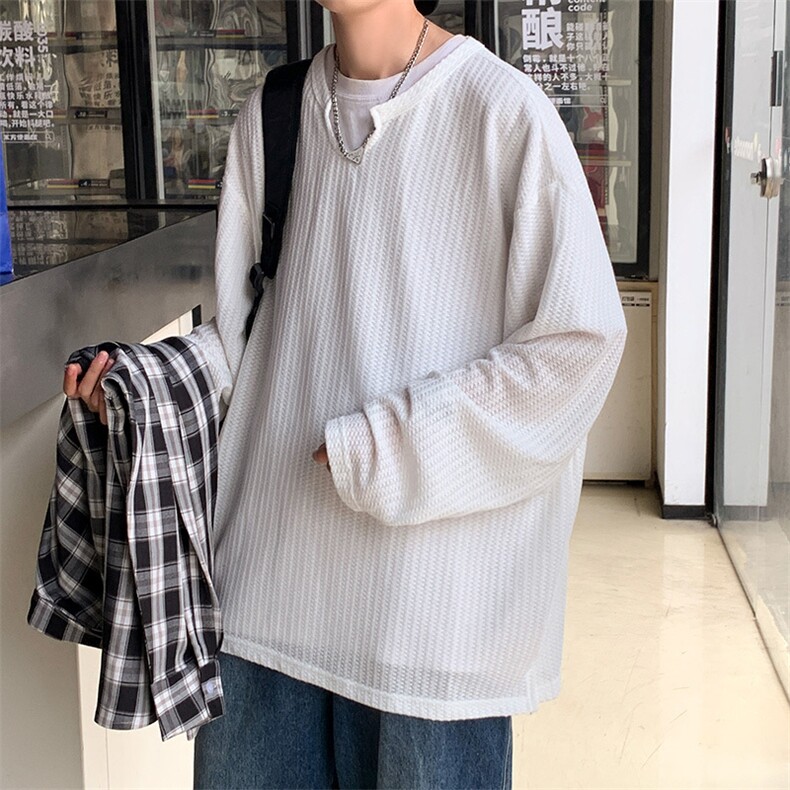 男小V领长袖宽松T恤T105P30,男装T恤,星座1116-2