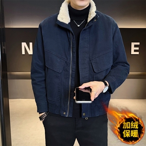 美式羊羔毛大棉衣翻领拼接夹克男短版型工装外套583-P165