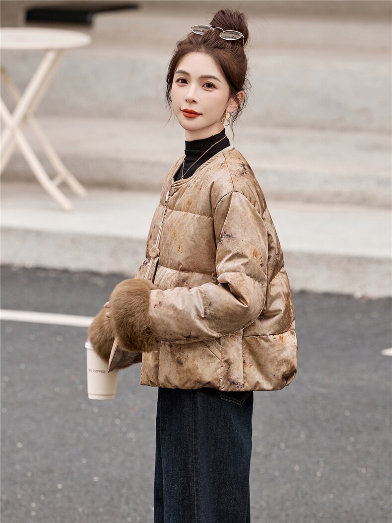 新中式90提花羽绒服2025年冬季新款高级感优雅气质白鸭外套,女装羽绒服,玖莱伊