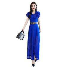 2022年夏季韩版时尚不规则花边拼接上衣+显高阔腿裤两件套，女装套装/套裙，火爆靓佳人