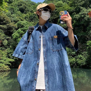 2023夏季短袖牛仔衬衫男款潮牌港风日休闲宽松半袖外套CS06-P45图片