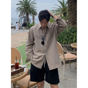 亚麻多色翻领长袖衬衫男夏季薄款透气百搭外套防晒衬衣C033-P45图片