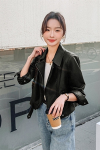 大量现货2024春季女装新款时尚休闲百搭立领皮衣外套浙宝013图片