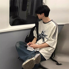 夏季美式高街重磅纯棉三条杠织带撞色男女短袖T恤ZD520-特P30，男装T恤，电商A486