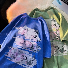 潮牌宽松短袖t恤蜡染美式复古高街水洗做旧517A-2-SX255-P38，男装T恤，星座517A-2