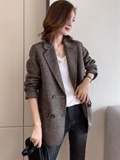 2021秋冬新款时尚简约西装口贴标休闲简约百搭百分百羊毛双面，女装西装，L·H·X