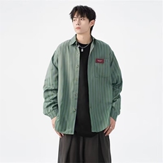 [006]长袖条纹衬衫男女新款休闲宽松翻领衬衣外套a079-c351-p31，男装衬衫，电商A079
