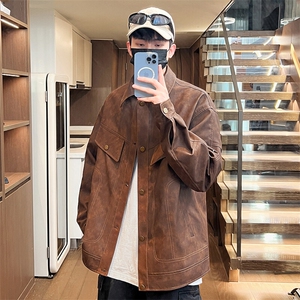 春秋皮夹克男翻领男士外套潮流休闲上衣个性大码A266-PY009-P100图片