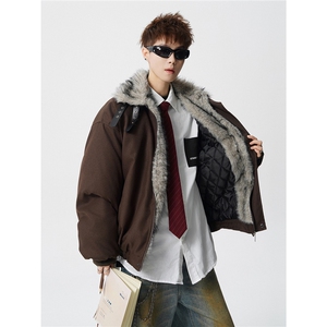 现货-美式毛领座山雕十字架棉服冬季加厚暖外套218-7-M139-特100图片
