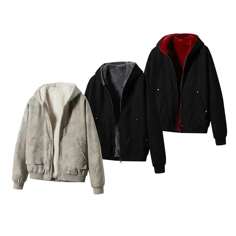 冬季加绒保暖连帽棉服男冬装美式复古cleanfit大理石座山雕外套潮图片