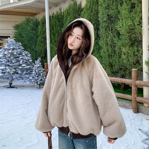 两面穿现货重磅短款座山雕棉衣男女双面穿毛毛绒棉服加厚外套图片