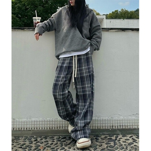 格子休闲裤男秋季宽松直筒裤子男生百搭复古阔腿长裤 KX1543图片