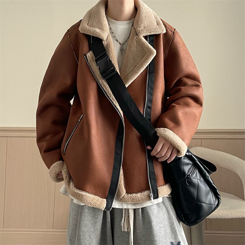 翻领皮衣加绒加厚男女冬季宽松休闲外套D012-P125，男装皮衣，星座717