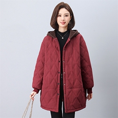 时尚保暖女式中长款棉服冬季加绒夹棉外套显瘦修身大码女装，女装棉衣/棉服，悦见她