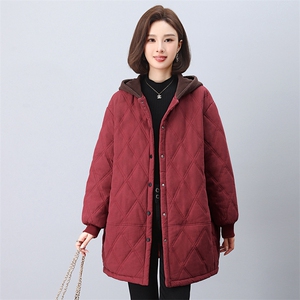 时尚保暖女式中长款棉服 冬季加绒夹棉外套 显瘦修身大码女装图片