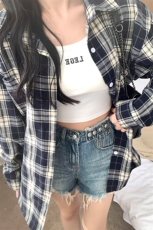 特批P30无差价2025春时尚格子翻领长袖衬衫男女中性休闲衬衣C5450，男装衬衫，电商A001-1