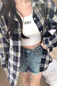特批P30无差价2025春时尚格子翻领长袖衬衫男女中性休闲衬衣C5450图片