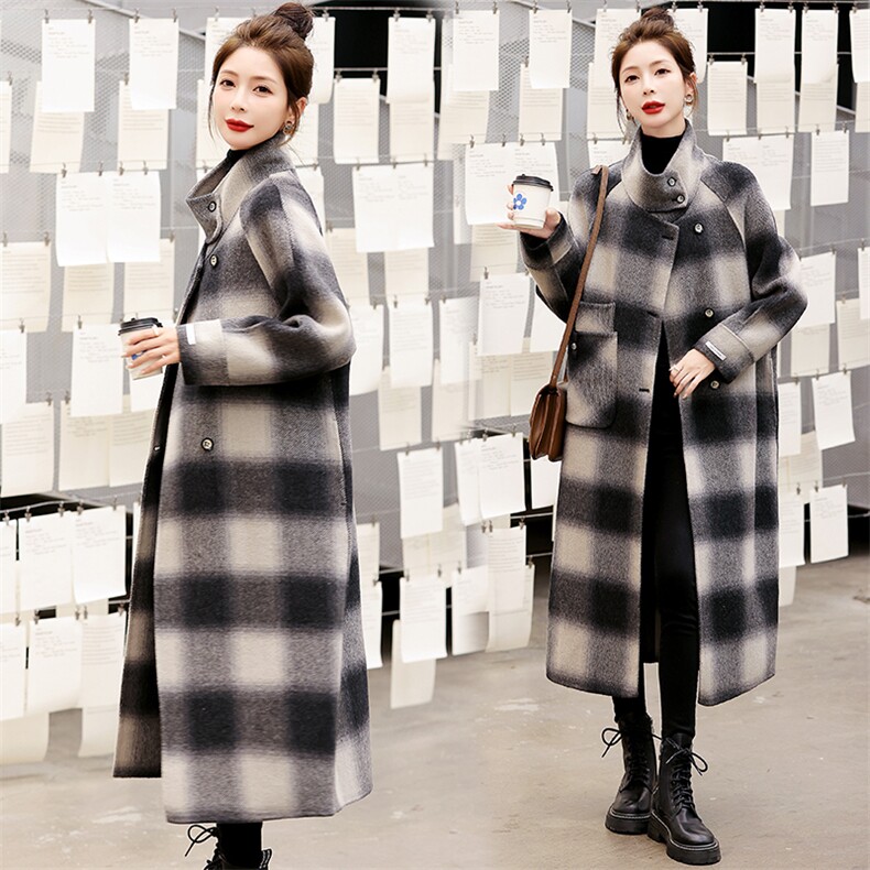 2023冬季新款气质格子双面呢羊绒大衣时尚显瘦长款外套，女装双面呢大衣，橙子家