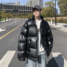 冬季pu皮衣棉服男短款外套加厚面包服韩版宽松立领棉衣棉袄潮，男装棉衣，星座813-2
