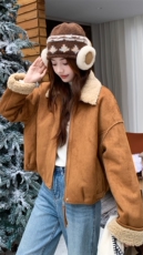 新品加厚麂皮绒羊羔毛外套-p215-k385，女装派克服，2D075