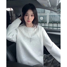 抖音得物品质26春装美式高街宽松曼巴棉螺纹拼接卫衣圆领长袖T恤，男装T恤，电商A443