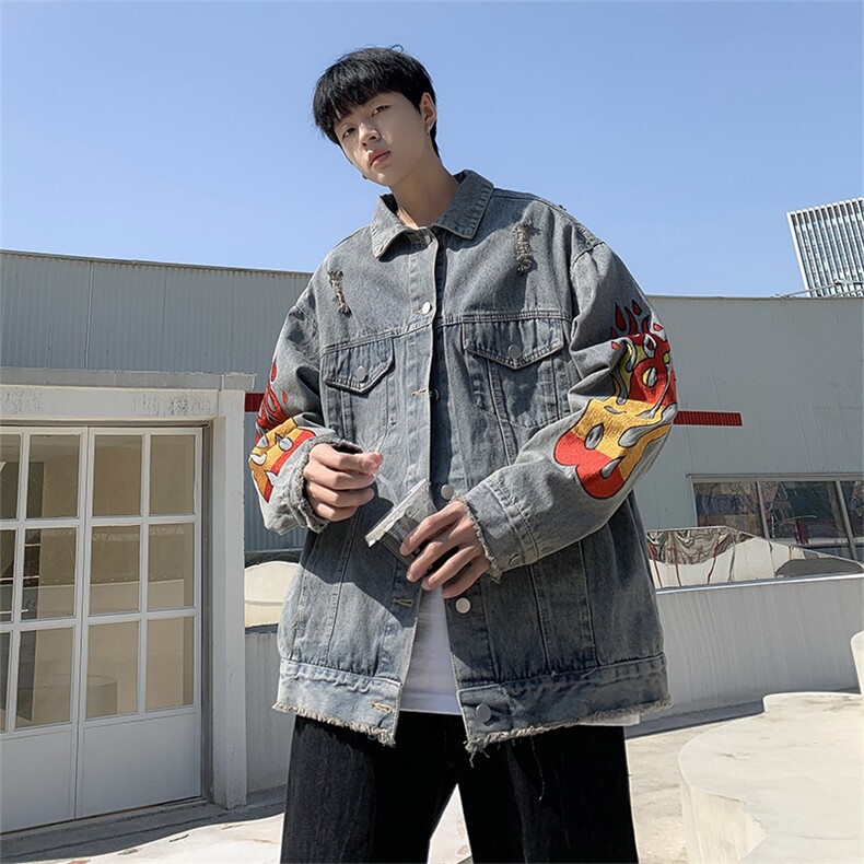 Wt3322-P58美式复古火焰牛仔夹克,男装夹克,星座1501-1