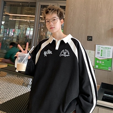 秋季新款华棉POLO领条纹卫衣套头长袖上衣WP2407-P50控78抖音控88，男装Polo衫，电商B370