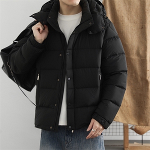 2025冬季90白鸭绒保暖羽绒服男连帽休闲纯色御寒上衣百搭外套图片