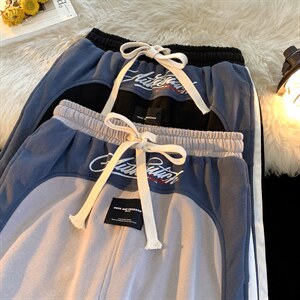 抖音品质 秋装撞色休闲裤印花卫裤长裤D329-QM505-P55-控68图片