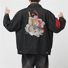 秋冬大码风牛仔大圣夹克重工刺绣潮情侣外套上衣J/，男装夹克，钱塘713