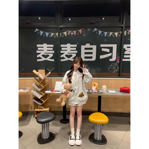 日系卡通小狗毛巾绣圆领卫衣女春秋2025新款慵懒风宽松bf开衫外套图片