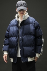 新款宽松棉衣男士立领加厚保暖防寒冬装外套三条杠棉服6667-P60，男装棉衣，星座1403A