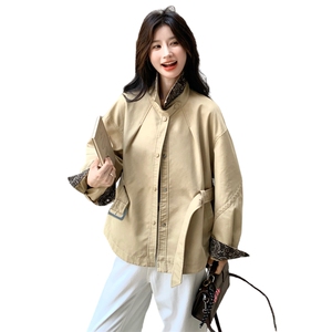 卡其色印花小香风风衣外套2025年秋季新款巨好看御姐立领短款上衣图片