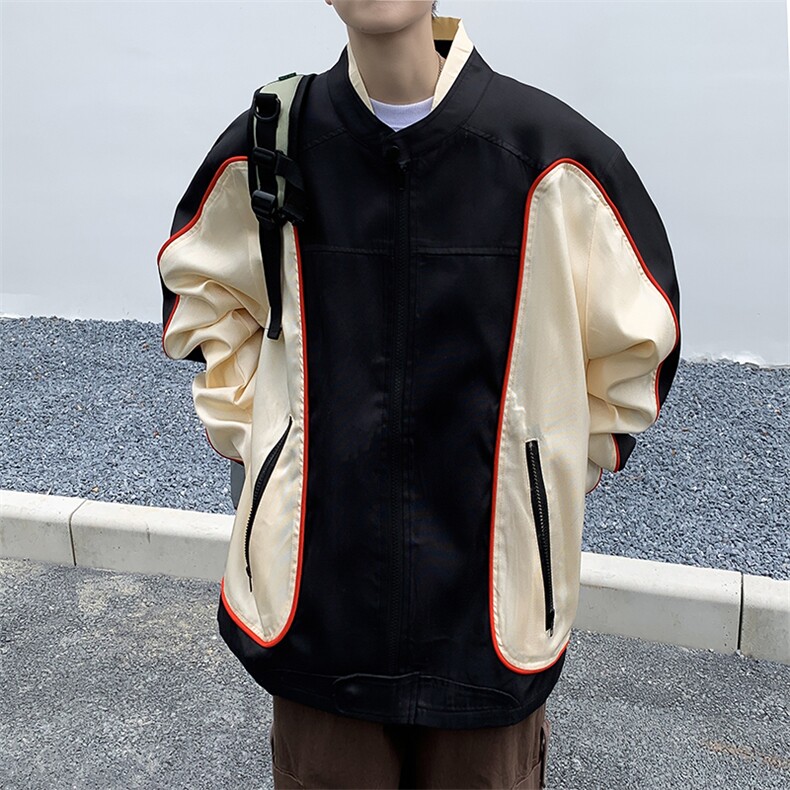 春秋冬季美式复古外套赛车服宽松情侣撞色机车服潮流夹克JK025-65,男装夹克,星座308B-2