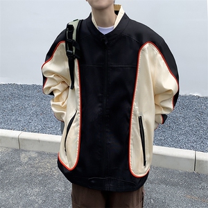 春秋冬季美式复古外套赛车服宽松情侣撞色机车服潮流夹克JK025-65图片