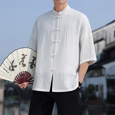 夏季风盘扣七分袖衬衫男士大码上衣CS2501-P6578，男装衬衫，电商A008